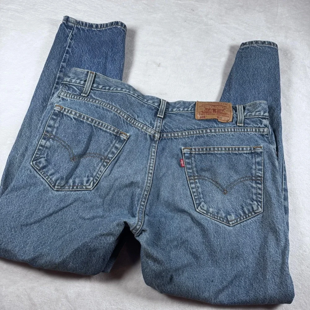 VTG Levis 505 Jeans Mens 36x29 Blue Medium Wash Straight Leg USA Made Distressed